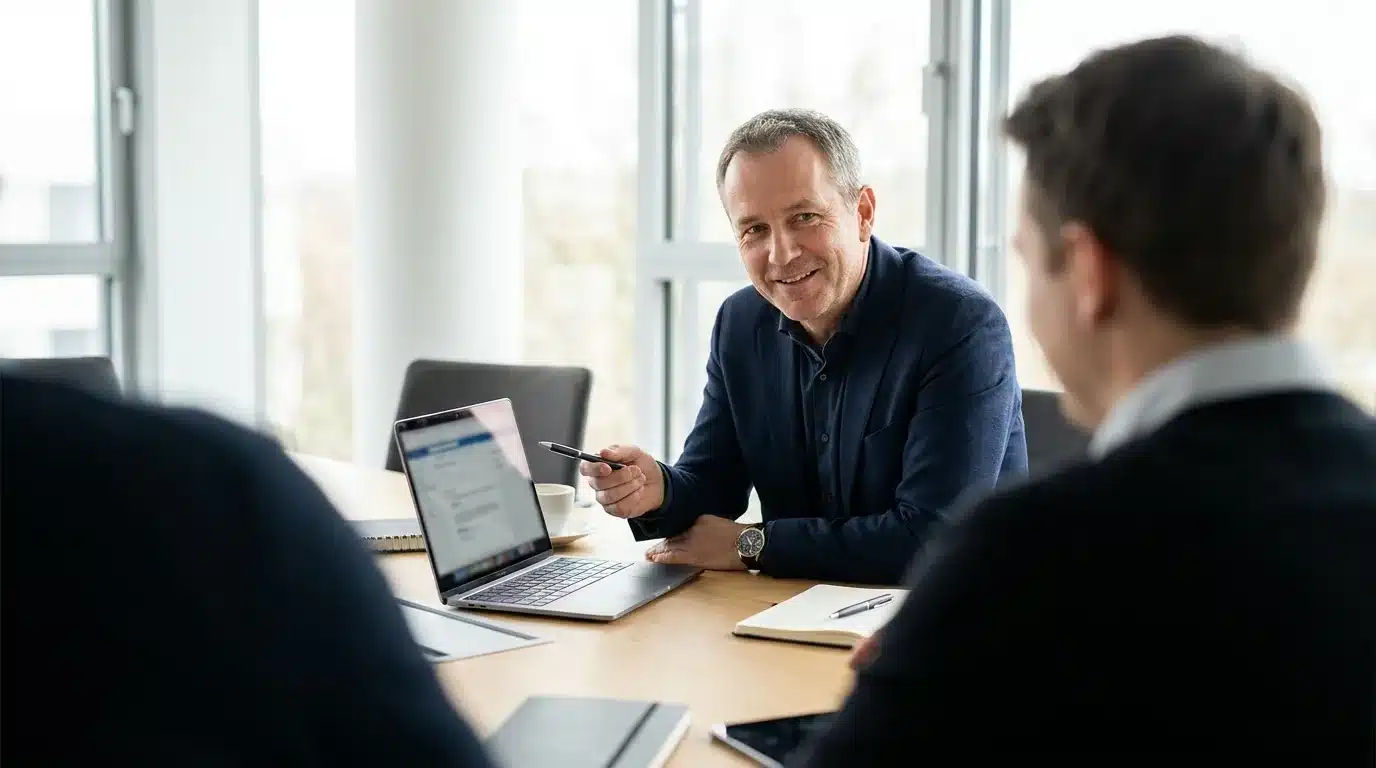 Steuerberater und Unternehmer besprechen die Umstellung auf die E-Rechnung.